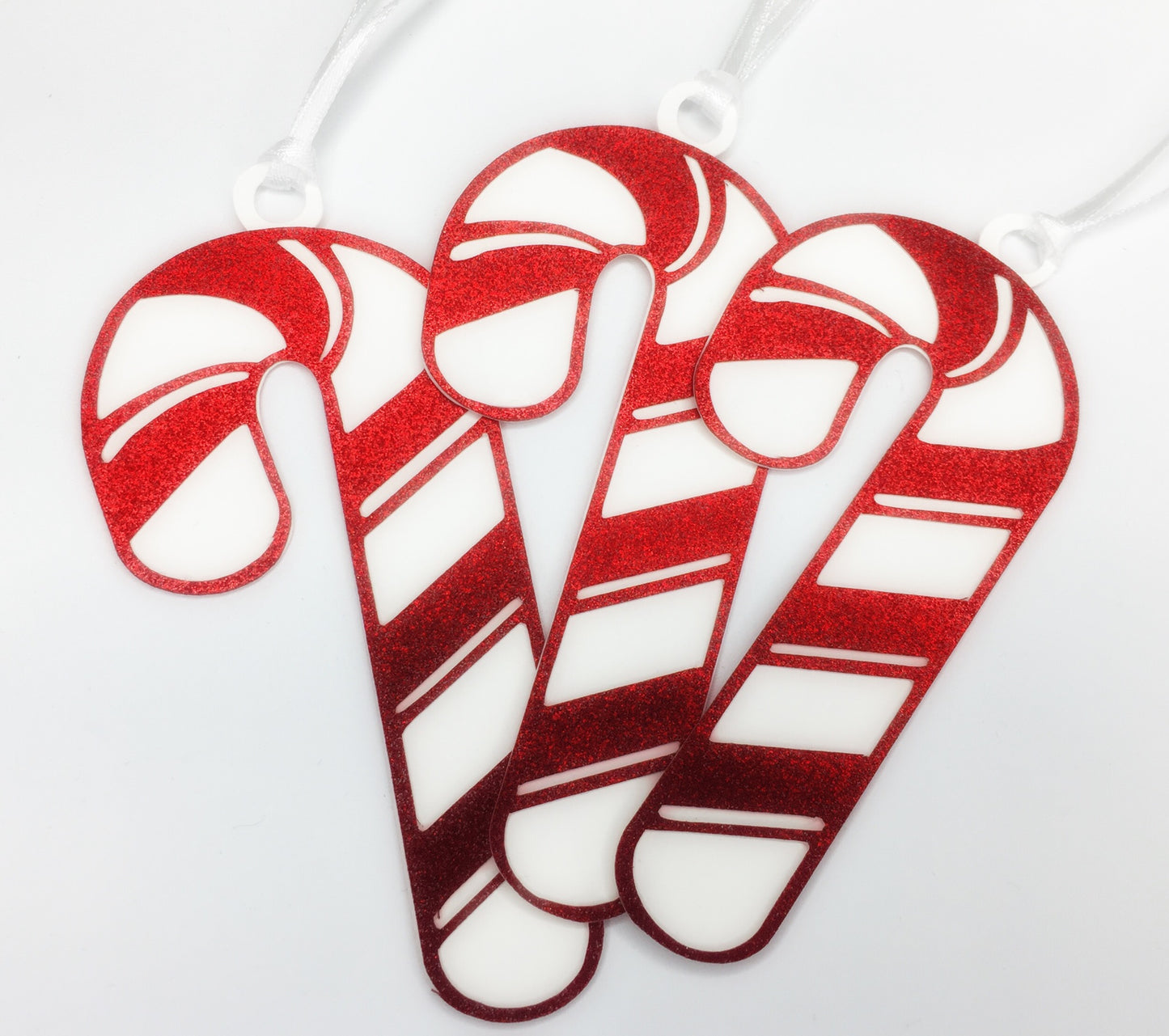 Candy Cane Gift Tags - Red Glitter Candy Cane Holiday Tags - Red & White - Large 4 Inches Tall - Set of 6