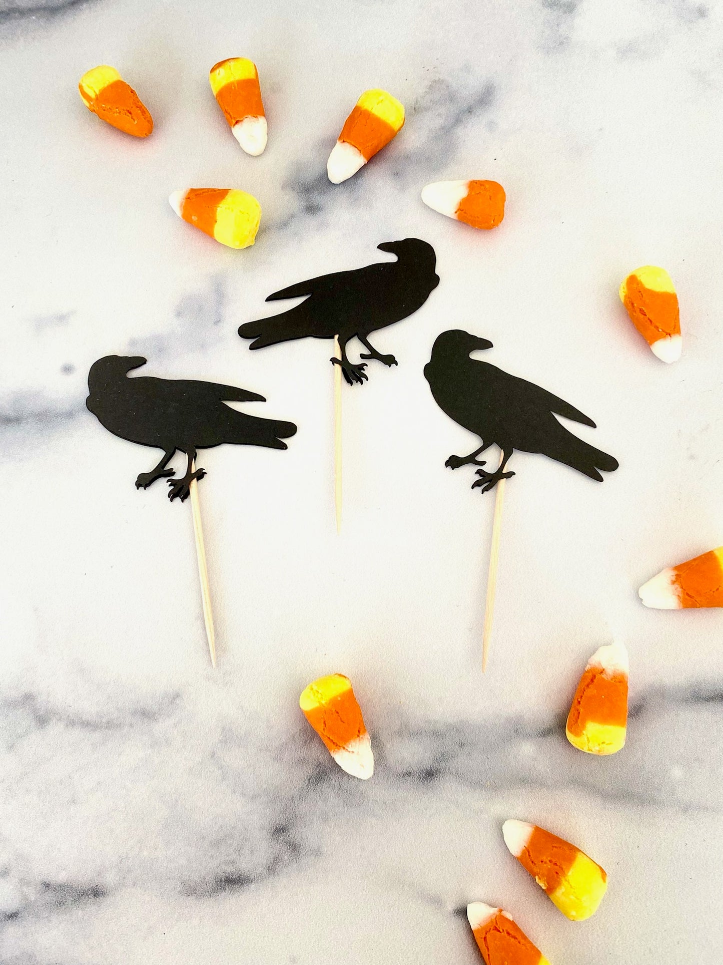 Black Raven Cupcake Toppers - Set of 12 - Black Crow Food Picks - Halloween Cupcake Toppers - Black Bird Picks