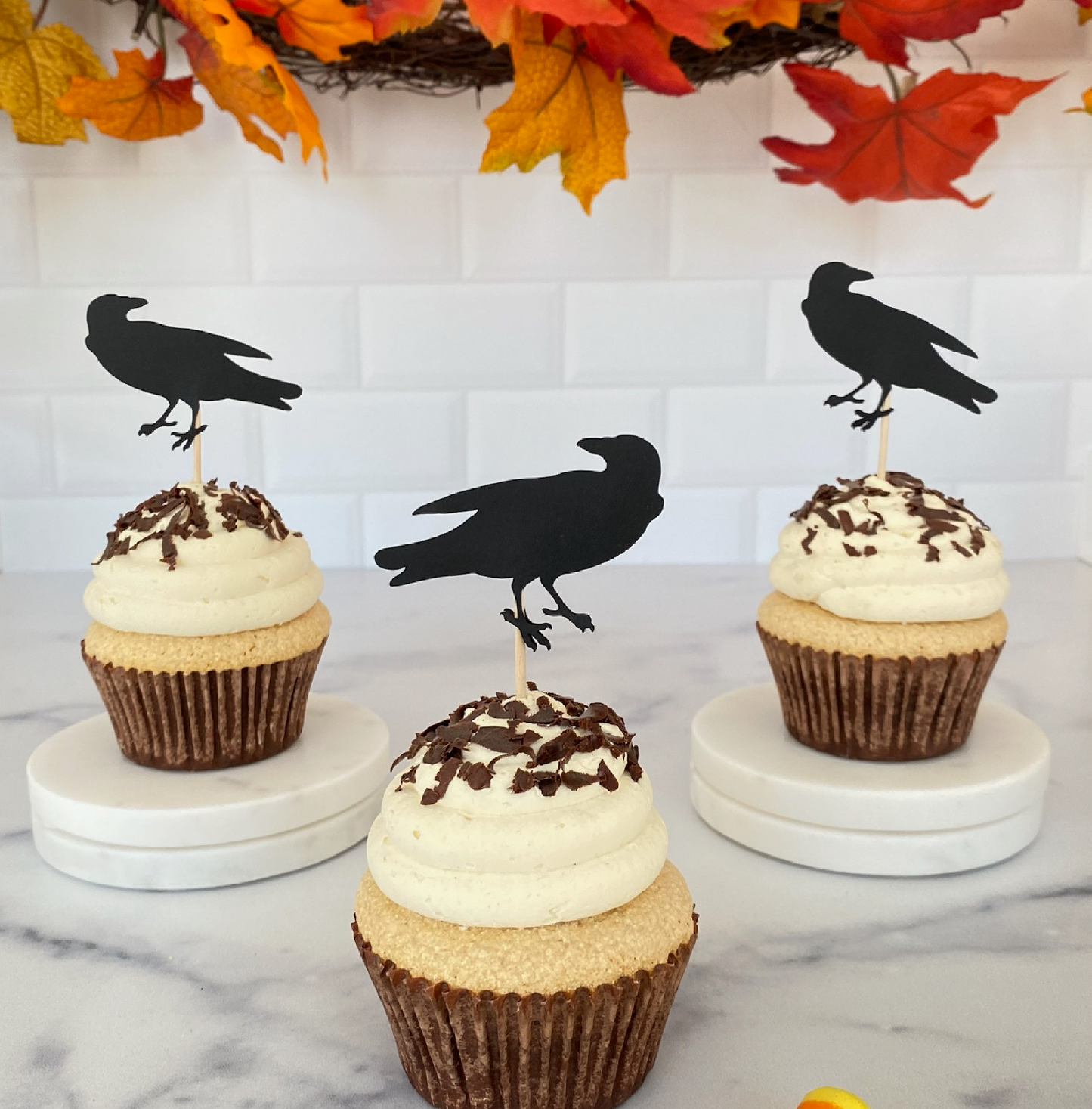 Black Raven Cupcake Toppers - Set of 12 - Black Crow Food Picks - Halloween Cupcake Toppers - Black Bird Picks