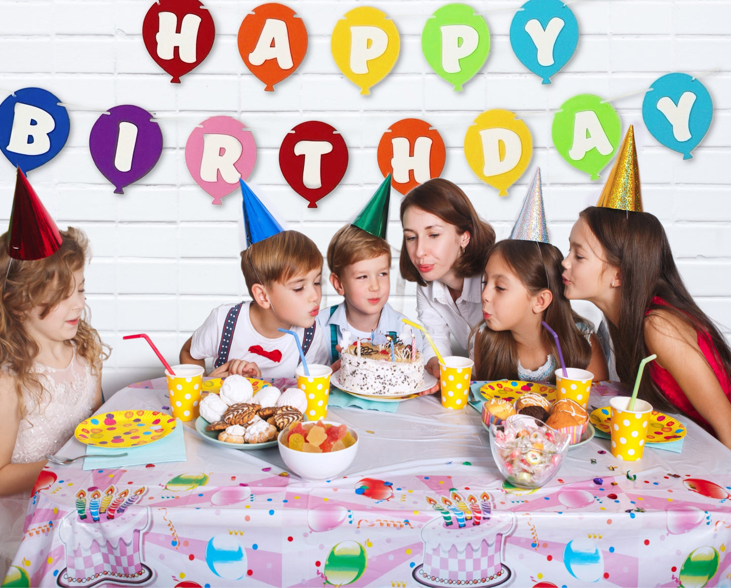 Rainbow Balloon Happy Birthday Banner - Ships in 2-3 days