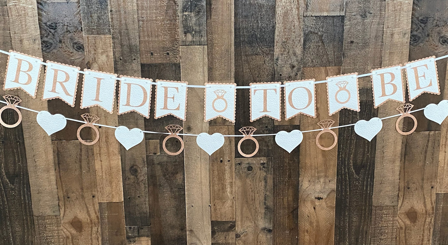Bride to Be Banner - Bridal Shower Lace Banner - Choose Your Glitter Colors - Diamond Ring Garland - Bachelorette Party Decor
