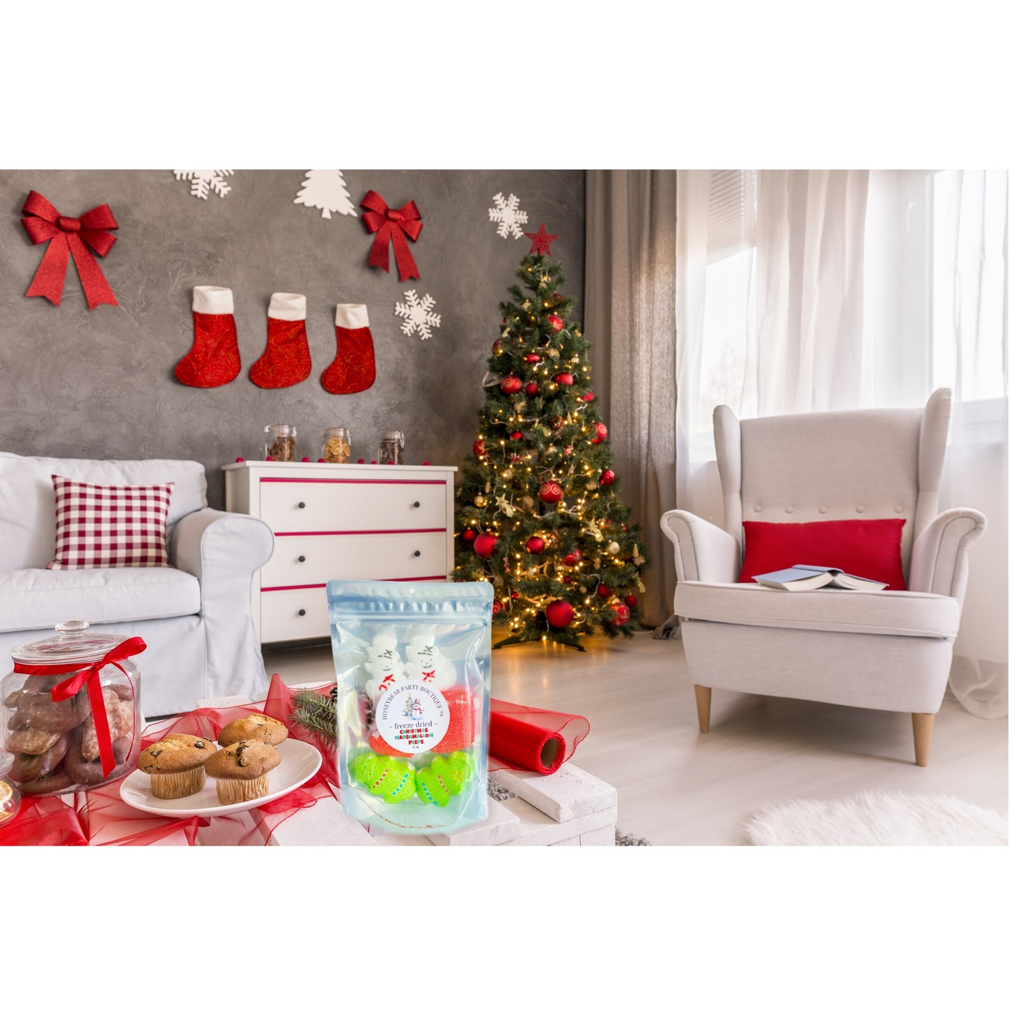 Freeze Dried CHRISTMAS Peeps Marshmallow Candy - Limited Edition Candy - Crunchy Peeps - Shipped in a Box - Tree Snowman Christmas Stocking Candy