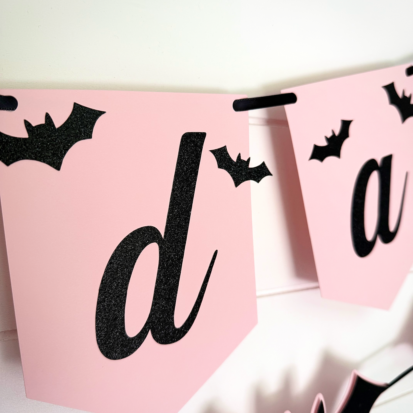 Happy Booday Birthday Banner - Pink Halloween Birthday - Pink Bat Party - Black Glitter Bats