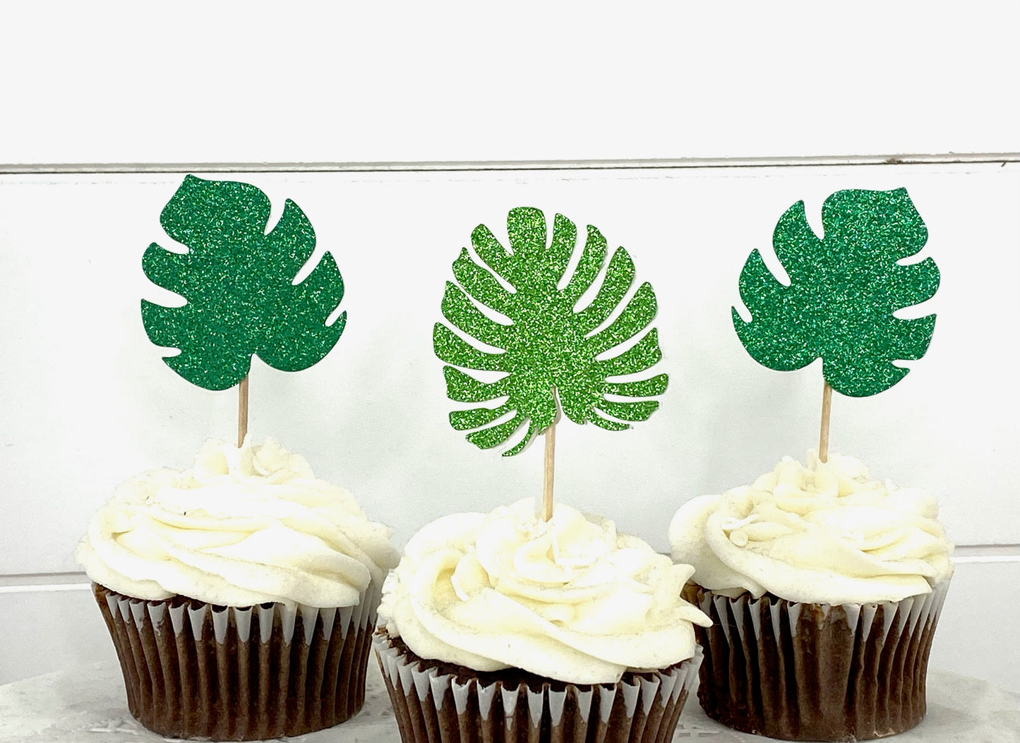 Tropical Leaf Cupcake Toppers - Set of 12 Jungle Food Picks - Tropical Party Decor - Safari Appetizer Picks