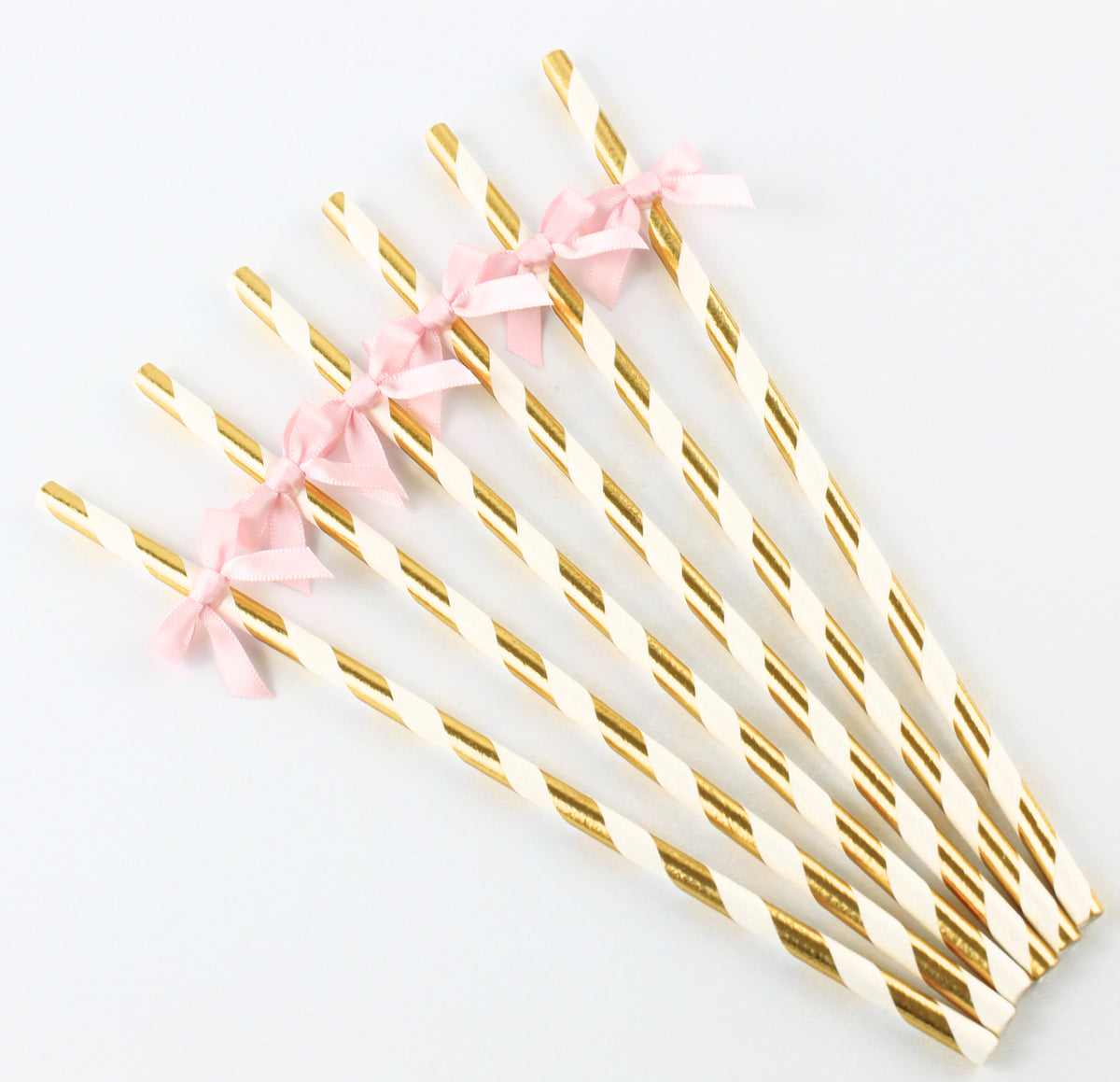 Pink and Gold Party Straws - Pink Bow Decor - Set of 12