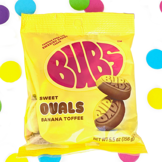 BUBS Swedish Candy Banana Toffee Sweet Ovals Foam Gummy Candy 5.5 oz bag