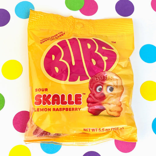 BUBS Swedish Candy Lemon Raspberry Sour Skalle 5.5 oz bag Gummy Candy