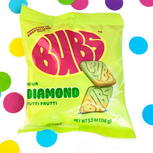 BUBS Swedish Candy Tutti Frutti Sour Diamond Foam Gummy Candy 5.5 oz bag