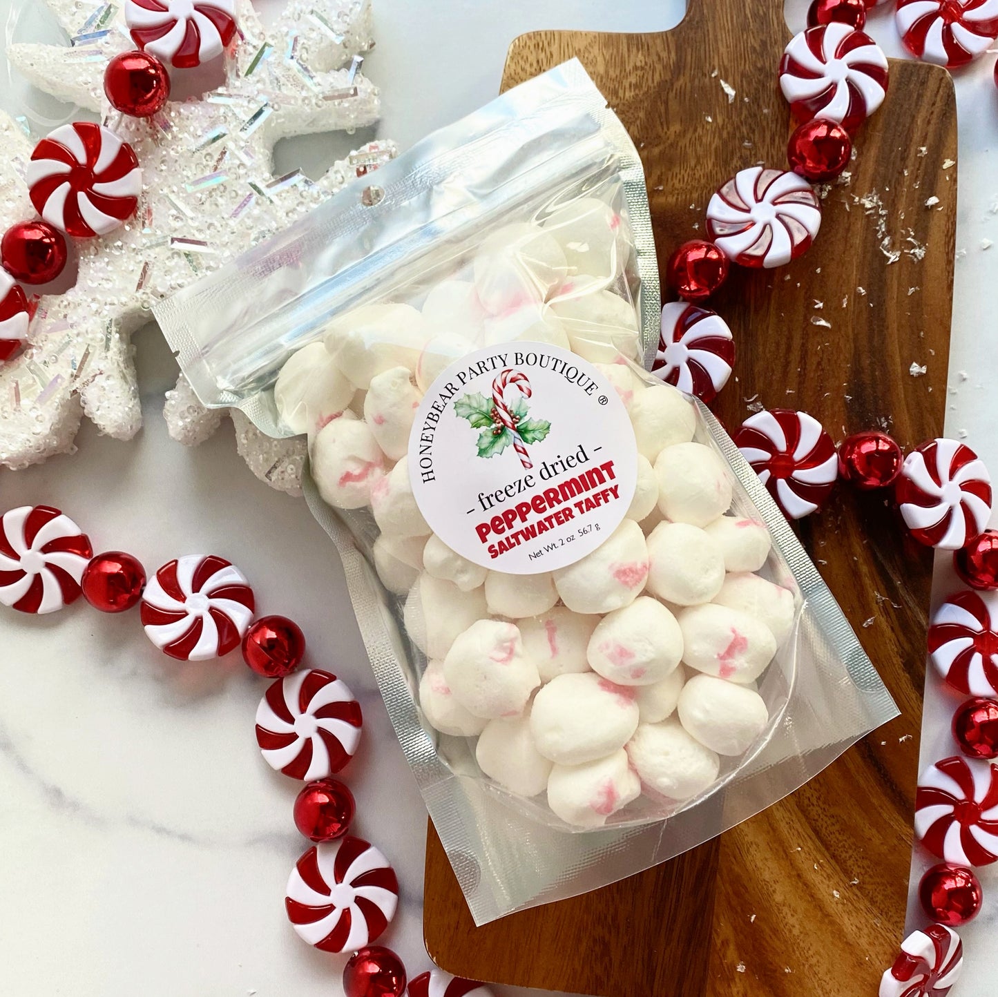 Freeze Dried PEPPERMINT Salt Water Taffy - Freeze Dried Candy Bites - Christmas Candy