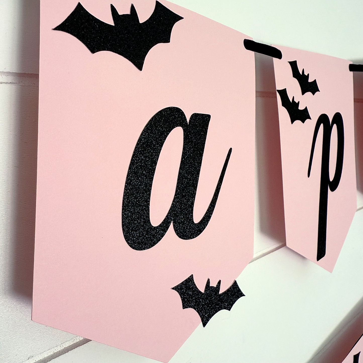 Happy Booday Birthday Banner - Pink Halloween Birthday - Pink Bat Party - Black Glitter Bats