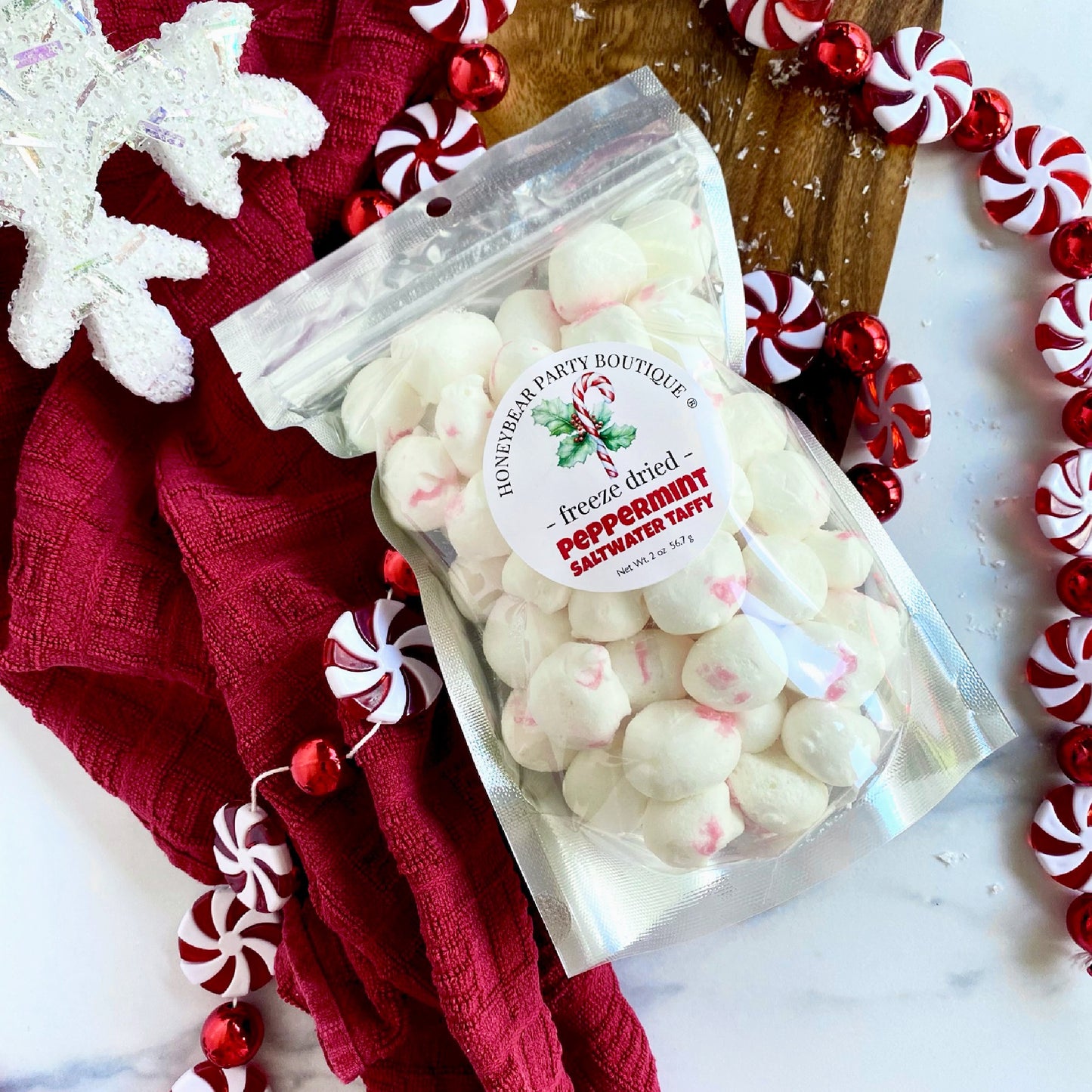 Freeze Dried PEPPERMINT Salt Water Taffy - Freeze Dried Candy Bites - Christmas Candy