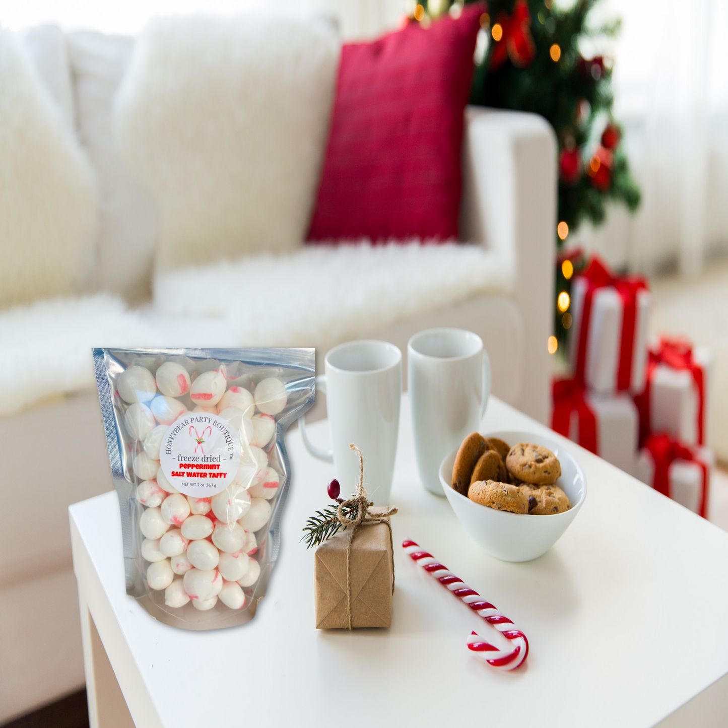 Freeze Dried PEPPERMINT Salt Water Taffy - Freeze Dried Candy Bites - Christmas Candy
