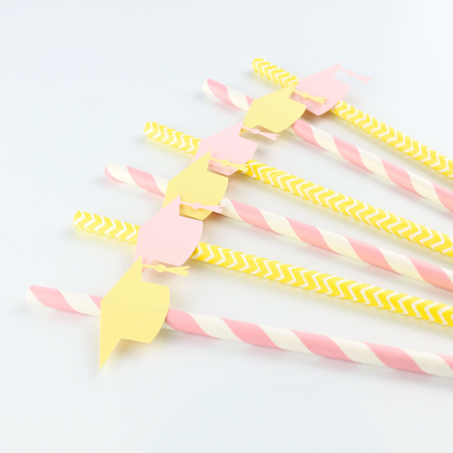 Lemon Themed Graduation Cap Party Straws - Lemon Graduation Party Decorations - Pink Lemonade Grad