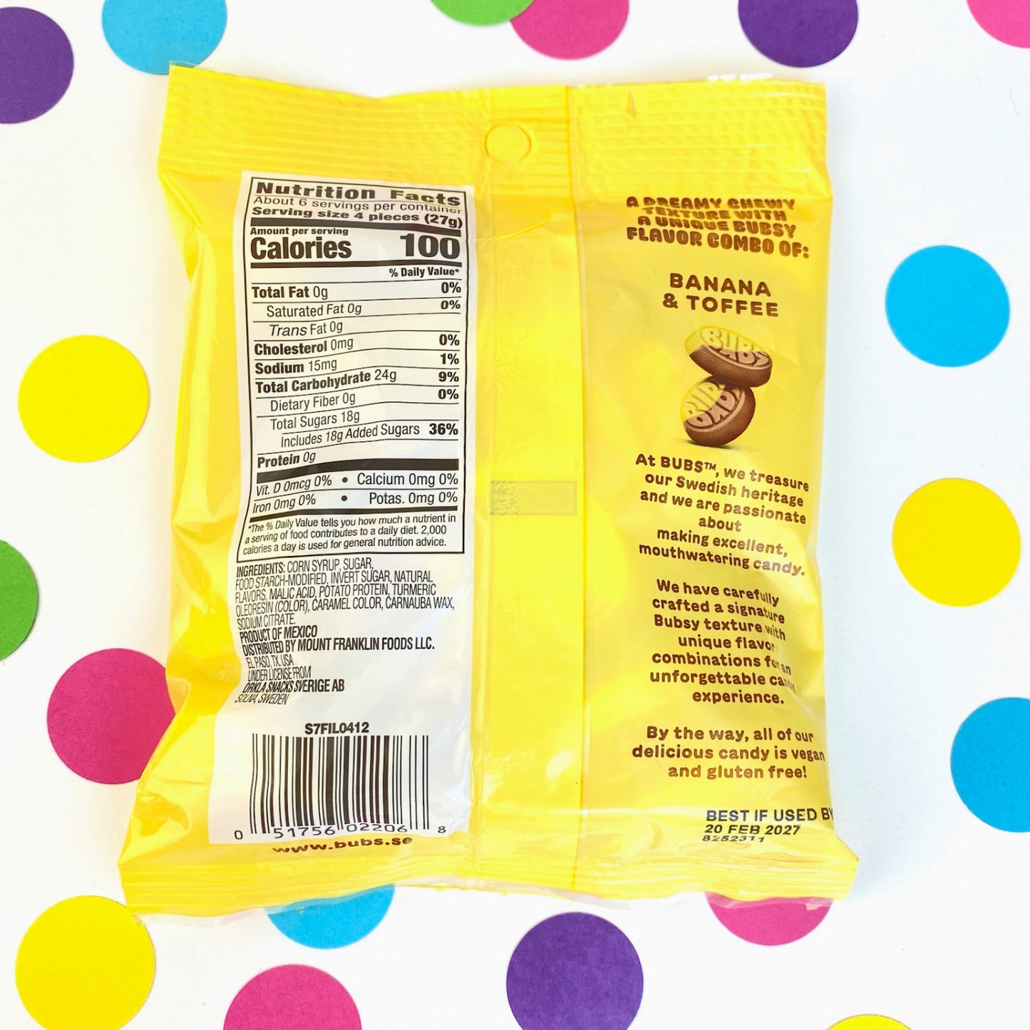 BUBS Swedish Candy Banana Toffee Sweet Ovals Foam Gummy Candy 5.5 oz bag