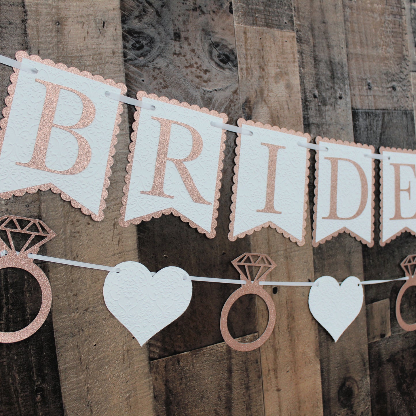 Bride to Be Banner - Bridal Shower Lace Banner - Choose Your Glitter Colors - Diamond Ring Garland - Bachelorette Party Decor