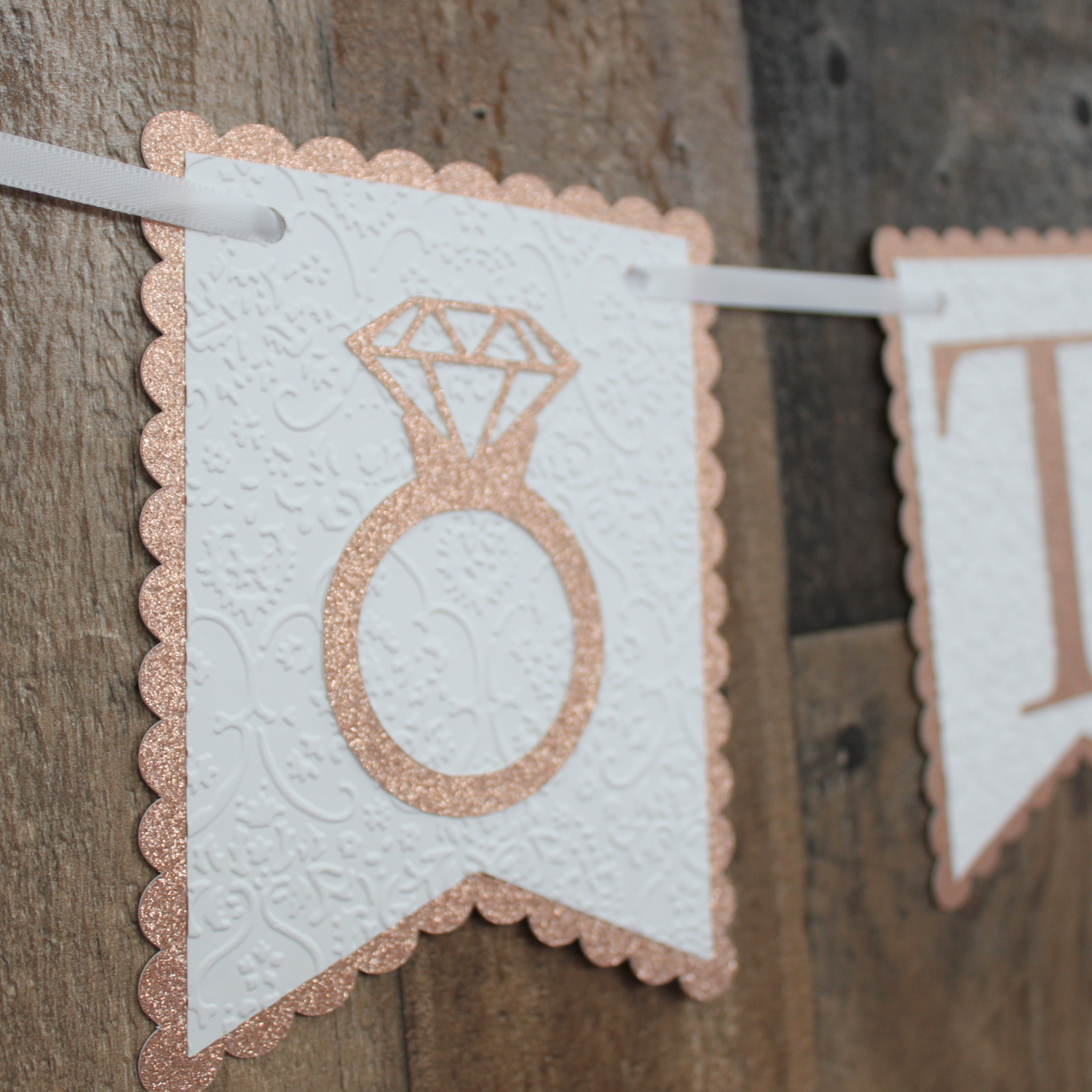 Bride to Be Banner - Bridal Shower Lace Banner - Choose Your Glitter Colors - Diamond Ring Garland - Bachelorette Party Decor