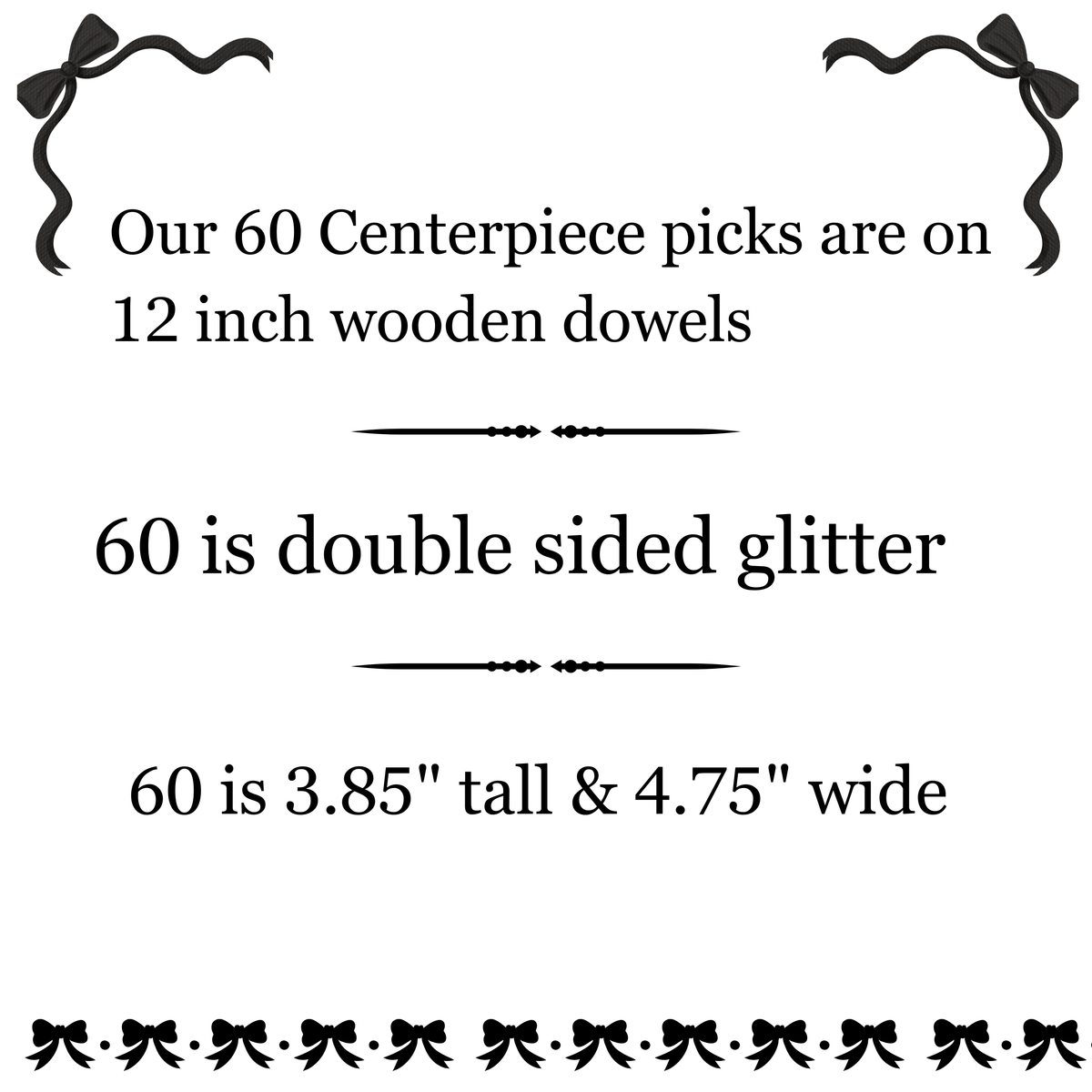 60 Centerpiece Picks - Many Glitter Colors - Sixty Anniversary - 60th Birthday Party Decorations - Set of 3
