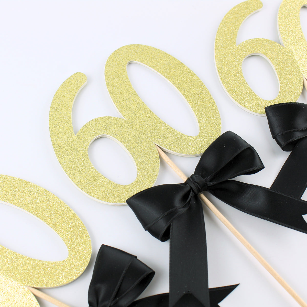 60 Centerpiece Picks - Many Glitter Colors - Sixty Anniversary - 60th Birthday Party Decorations - Set of 3