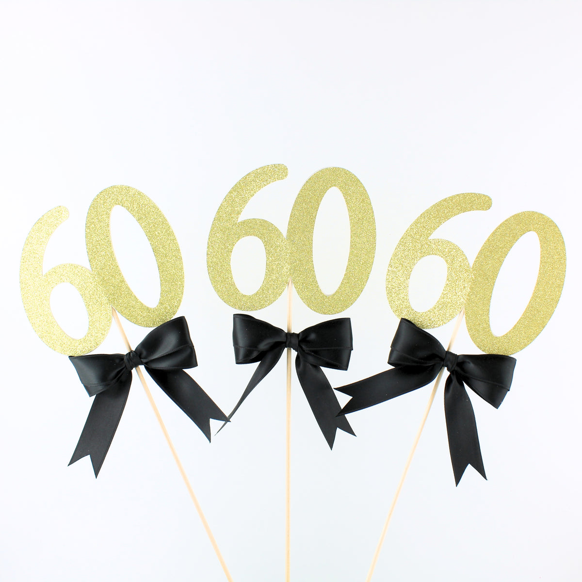60 Centerpiece Picks - Many Glitter Colors - Sixty Anniversary - 60th Birthday Party Decorations - Set of 3