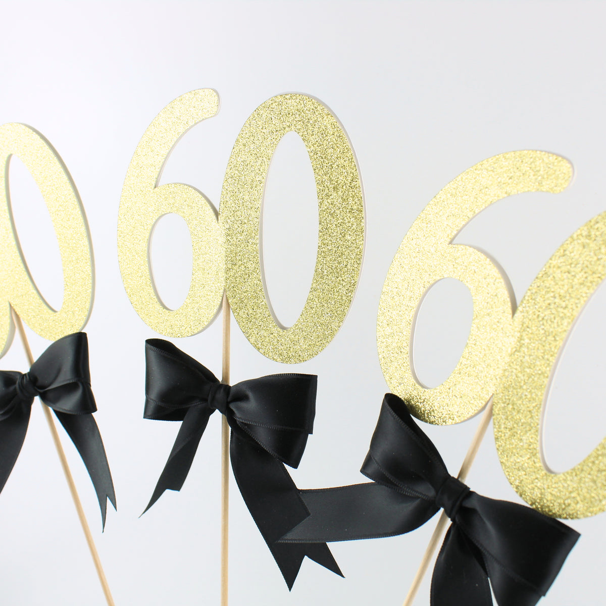 60 Centerpiece Picks - Many Glitter Colors - Sixty Anniversary - 60th Birthday Party Decorations - Set of 3