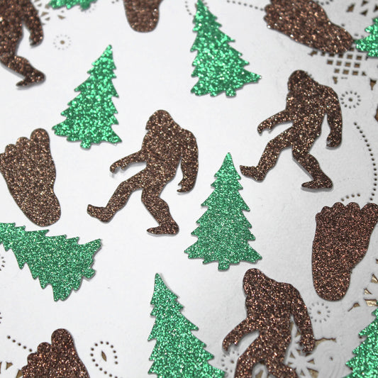 Bigfoot and Evergreen Tree Confetti - Sasquatch Themed Party - Set of 150