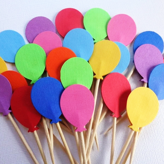 Bright Balloon Party Picks - 24 Cupcake Toppers - Food Picks - Up Up and Away Party Theme - Rainbow Theme Party Decorations