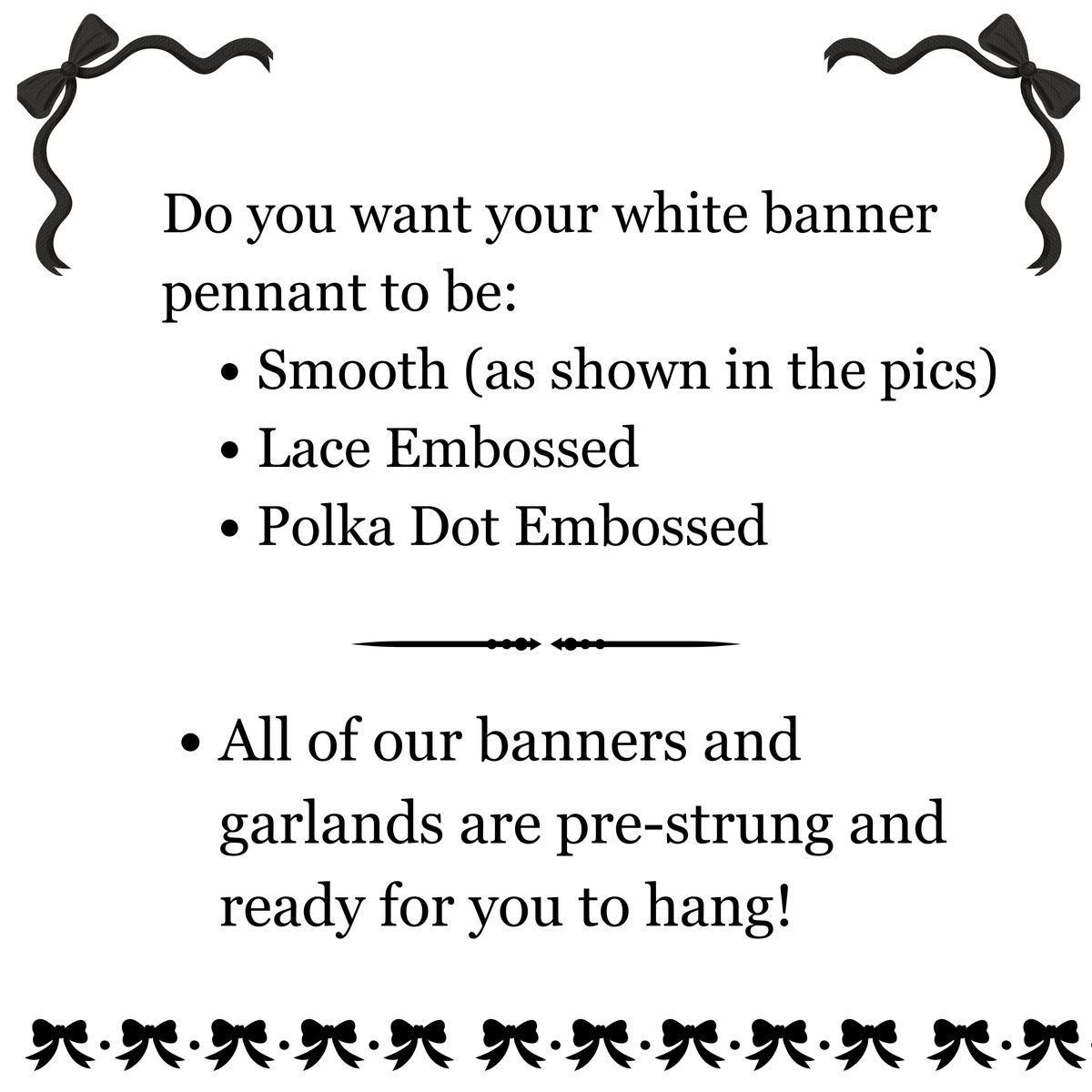 Black and White Bow Happy Birthday Banner - Custom Name Banner