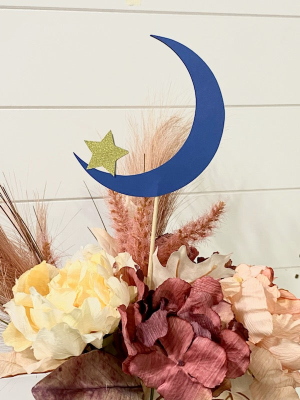 Navy Moon and Gold Glitter Star Centerpiece Picks - Celestial Party - Baby Shower Decorations - Twinkle Twinkle Little Star - Floral Decor