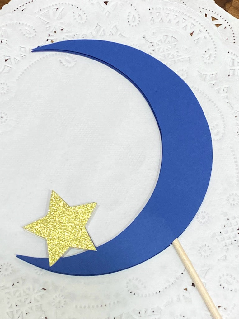 Navy Moon and Gold Glitter Star Centerpiece Picks - Celestial Party - Baby Shower Decorations - Twinkle Twinkle Little Star - Floral Decor