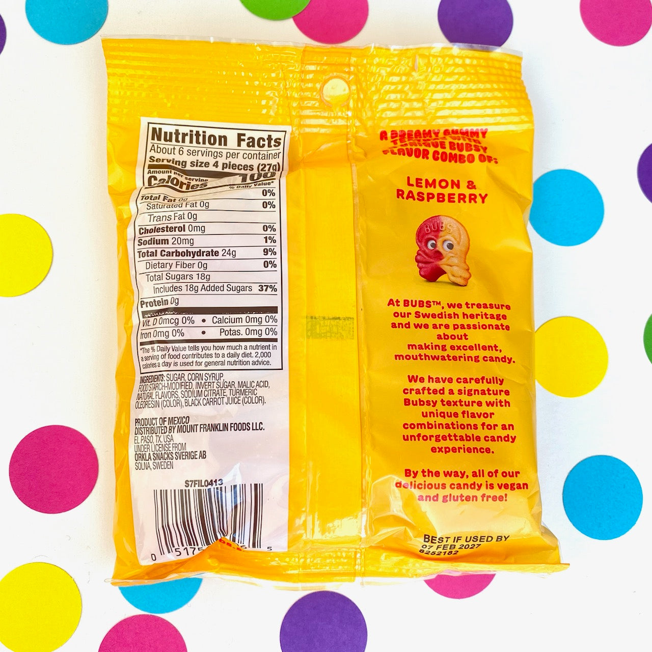 BUBS Swedish Candy Lemon Raspberry Sour Skalle 5.5 oz bag Gummy Candy