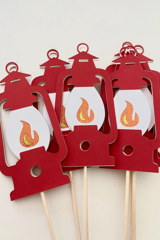 Red Lantern Centerpiece Picks - Camping Theme Party - Set of 6 Camp Birthday Party - Camping Theme Baby Shower - Engagement Party Picks