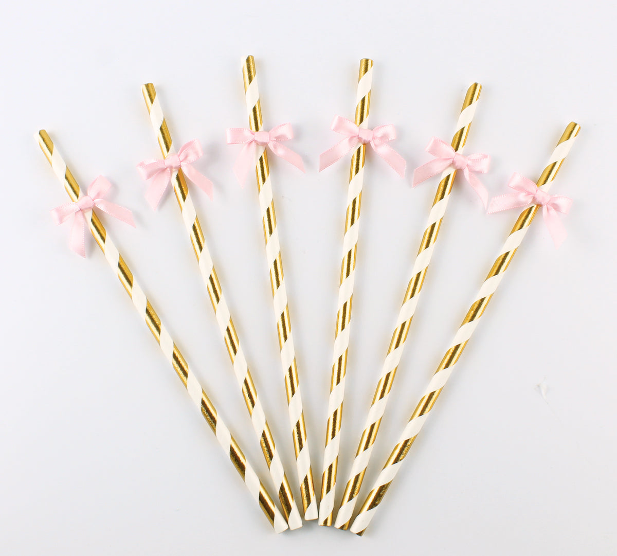 Pink and Gold Party Straws - Pink Bow Decor - Set of 12