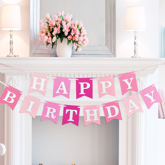 Pink Happy Birthday Banner - Ships in 2-3 Days