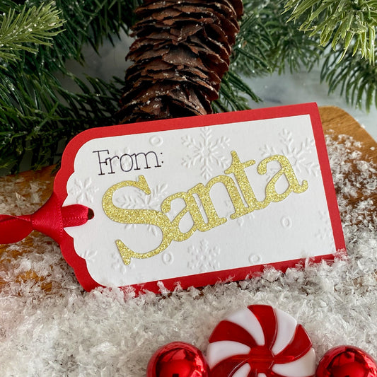 From Santa Gold Glitter Christmas Gift Tags