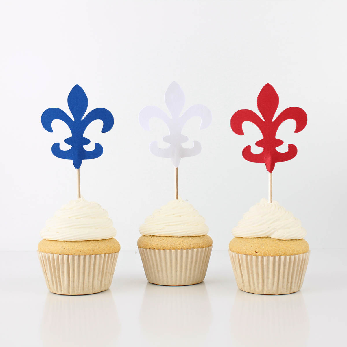 Red White and Blue Fleur De Lis Cupcake Toppers - Set of 12
