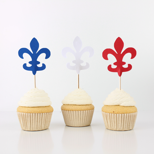 Red White and Blue Fleur De Lis Cupcake Toppers - Set of 12