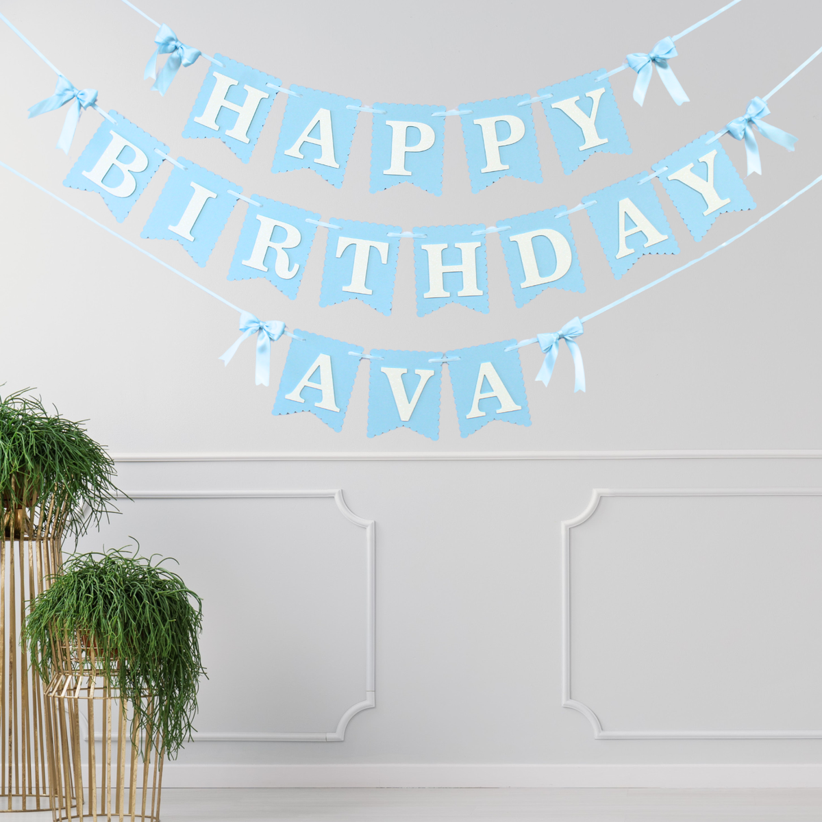 Blue Coquette Happy Birthday Banner - Custom Name Banner with Bows