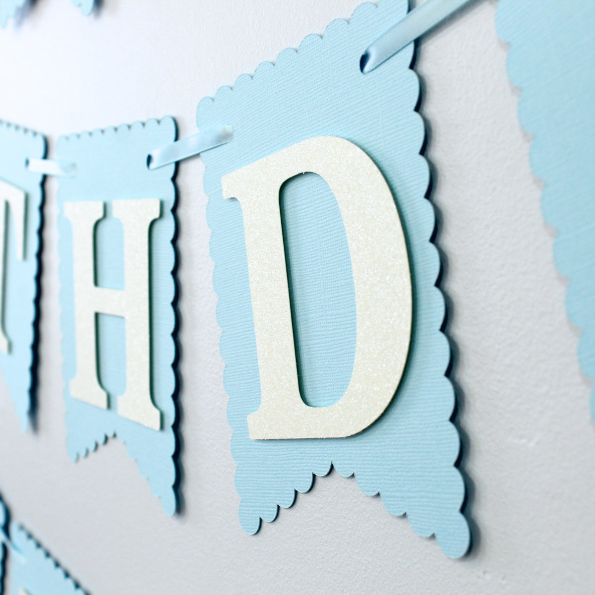 Blue Coquette Happy Birthday Banner - Custom Name Banner with Bows