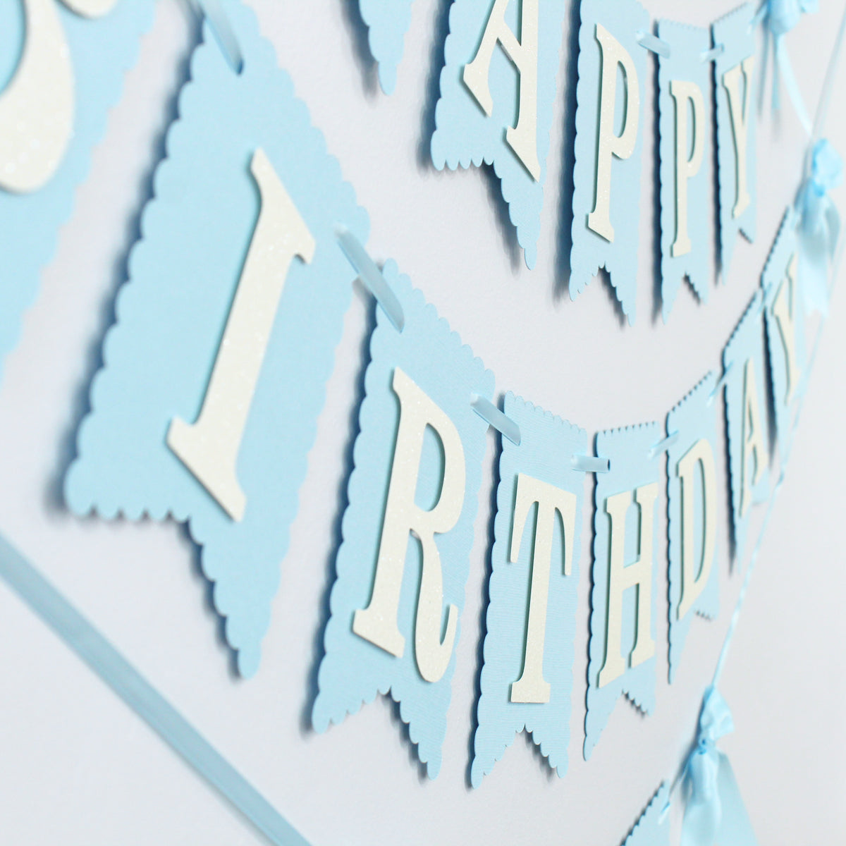 Blue Coquette Happy Birthday Banner - Custom Name Banner with Bows