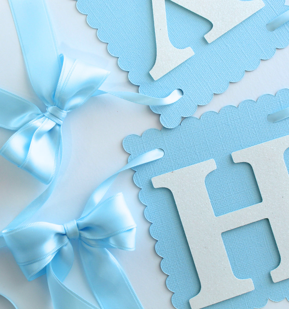 Blue Coquette Happy Birthday Banner - Custom Name Banner with Bows