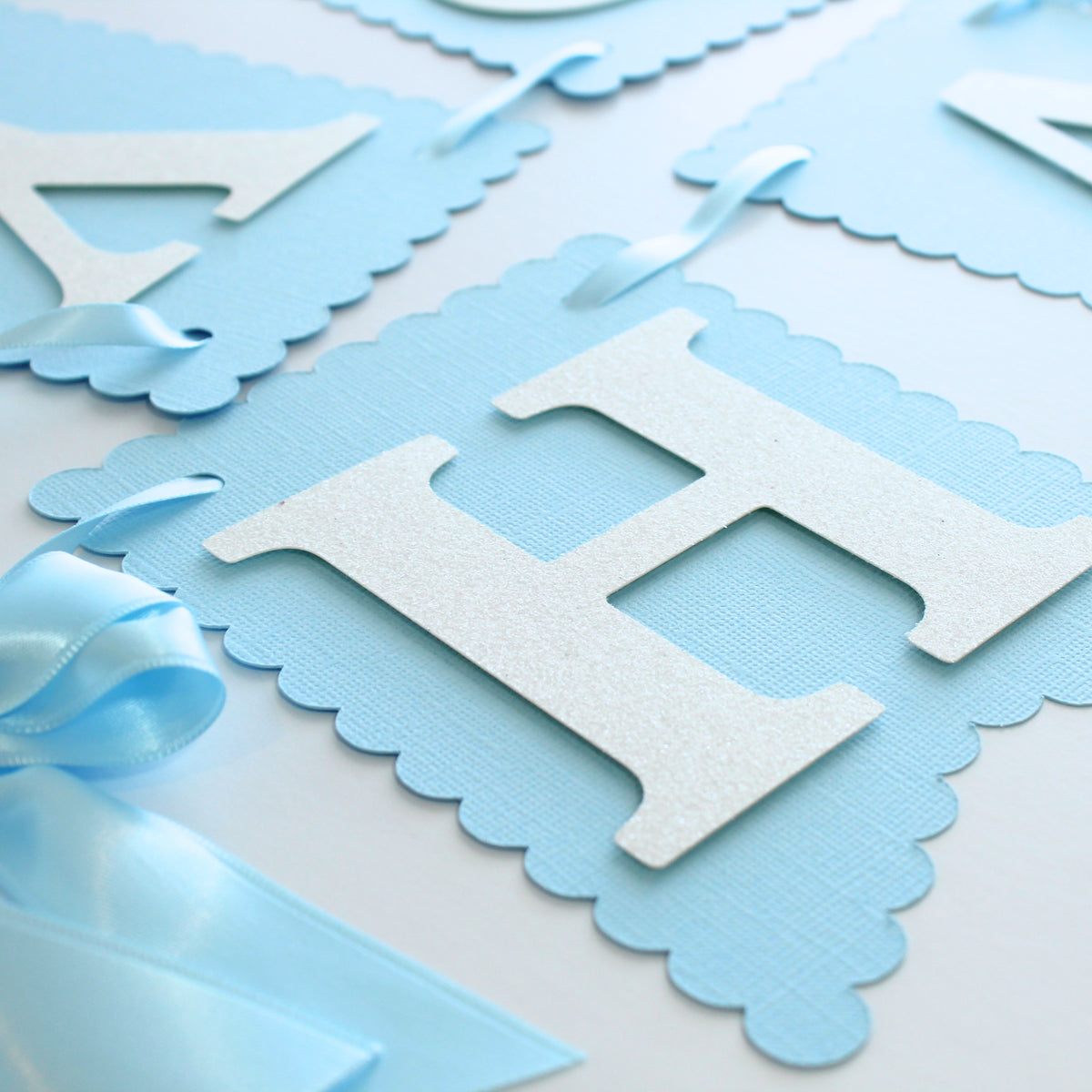 Blue Coquette Happy Birthday Banner - Custom Name Banner with Bows