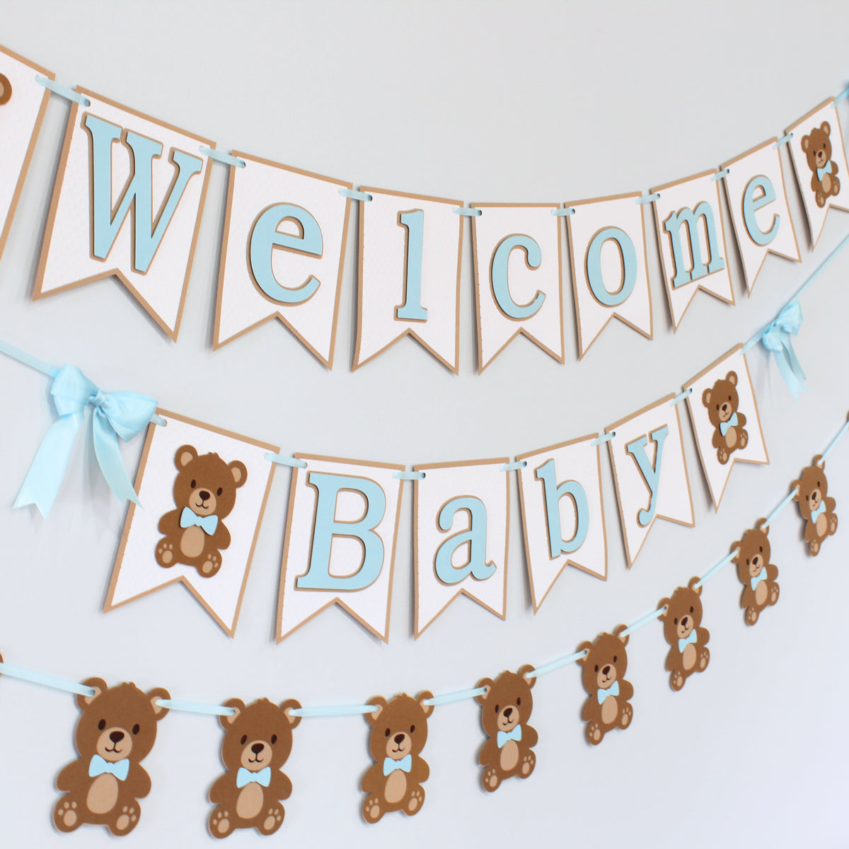 Teddy Bear Welcome Baby Banner - Baby Shower Decorations  - Teddy Bear Garland