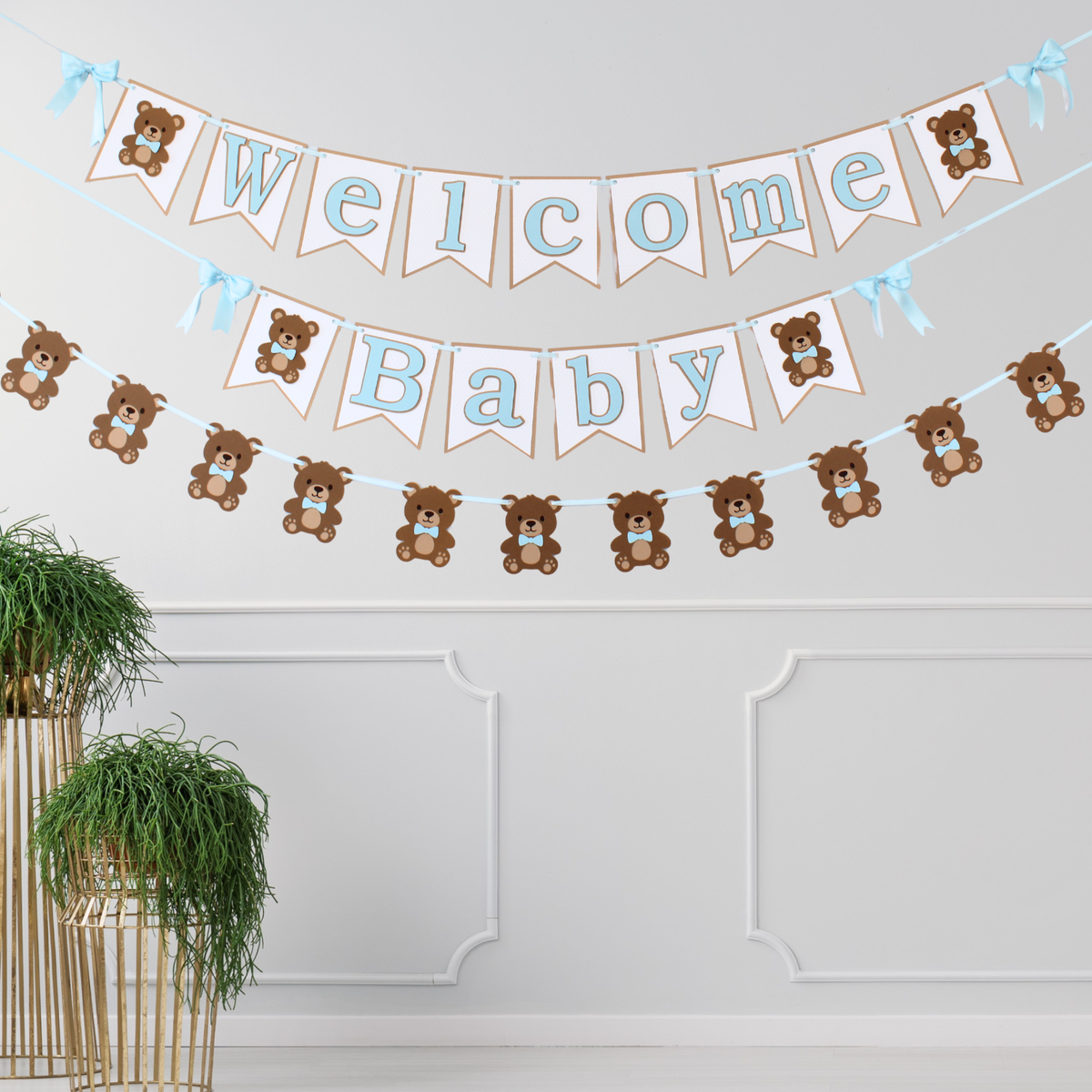 Teddy Bear Welcome Baby Banner - Baby Shower Decorations  - Teddy Bear Garland