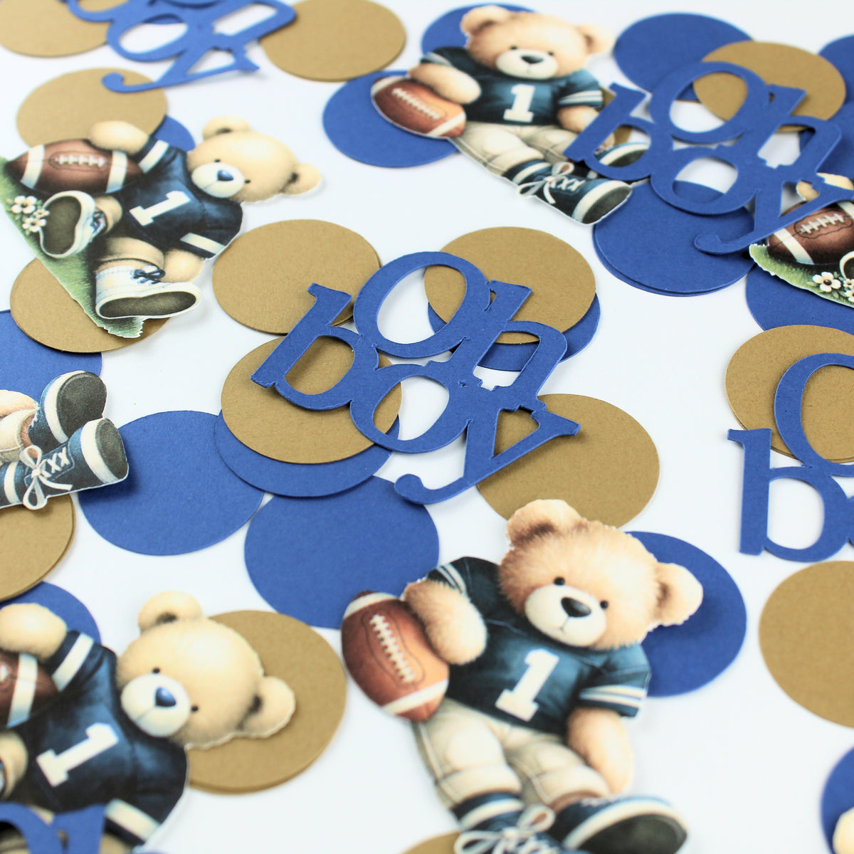 Teddy Bear Baby Shower Confetti - Oh Boy Navy Baby Shower Decorations - Teddy Bear Football