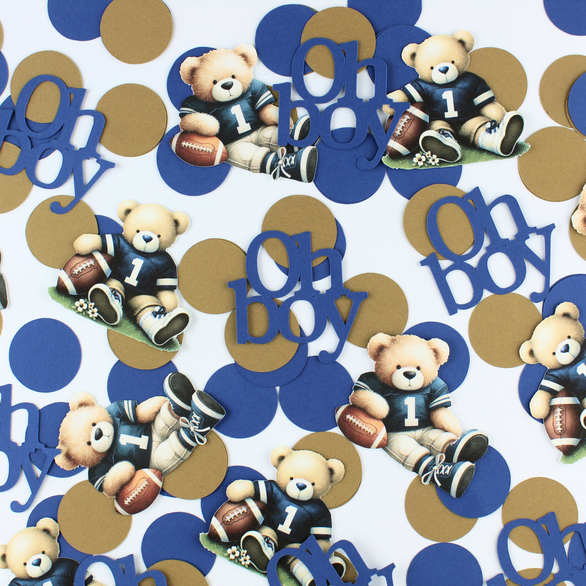 Teddy Bear Baby Shower Confetti - Oh Boy Navy Baby Shower Decorations - Teddy Bear Football