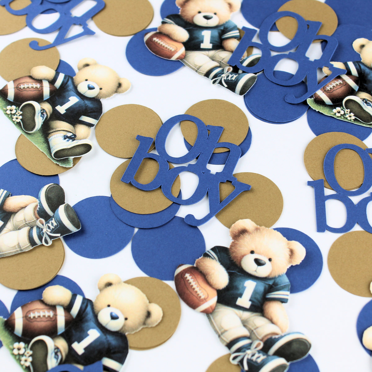 Teddy Bear Baby Shower Confetti - Oh Boy Navy Baby Shower Decorations - Teddy Bear Football