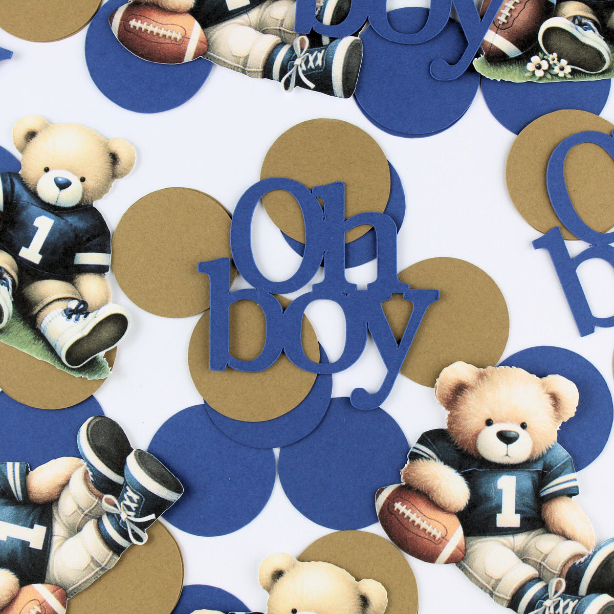 Teddy Bear Baby Shower Confetti - Oh Boy Navy Baby Shower Decorations - Teddy Bear Football