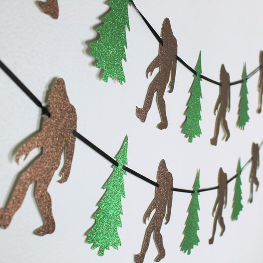 Bigfoot and Evergreen Tree Garland - Sasquatch Banner - Birthday Decorations