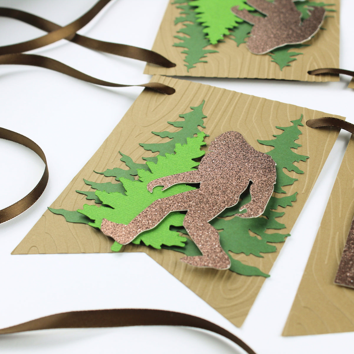 Bigfoot Happy Birthday Banner - Woodgrain Sasquatch Banner - Bigfoot Birthday decorations