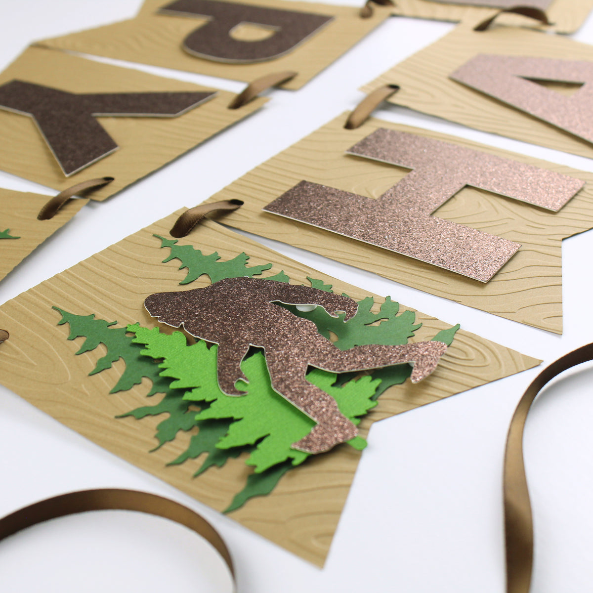 Bigfoot Happy Birthday Banner - Woodgrain Sasquatch Banner - Bigfoot Birthday decorations